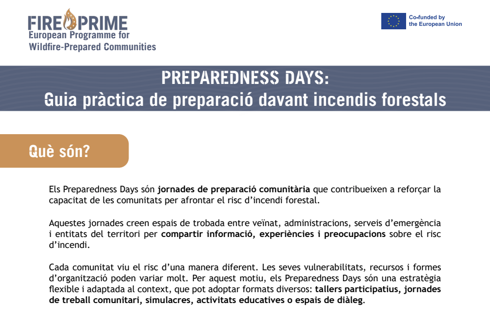 Preparedness Days: Guia pràctica de preparació davant incendis forestals